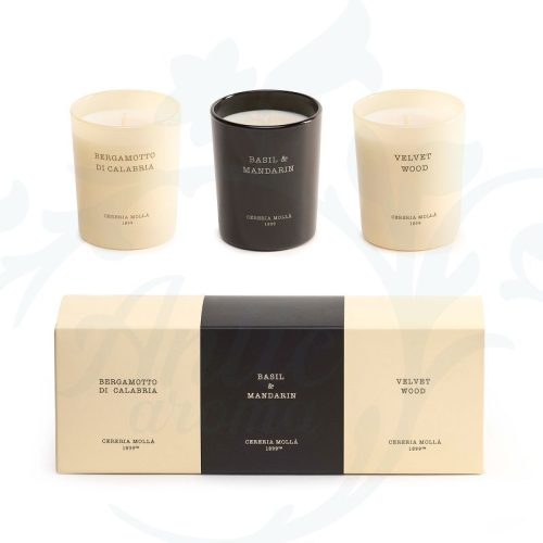 SETS3MJ1 SET 3 VELAS MINI 70 GR BERGAMOTA/BASIL/VELVET Cereria Mollá 1899